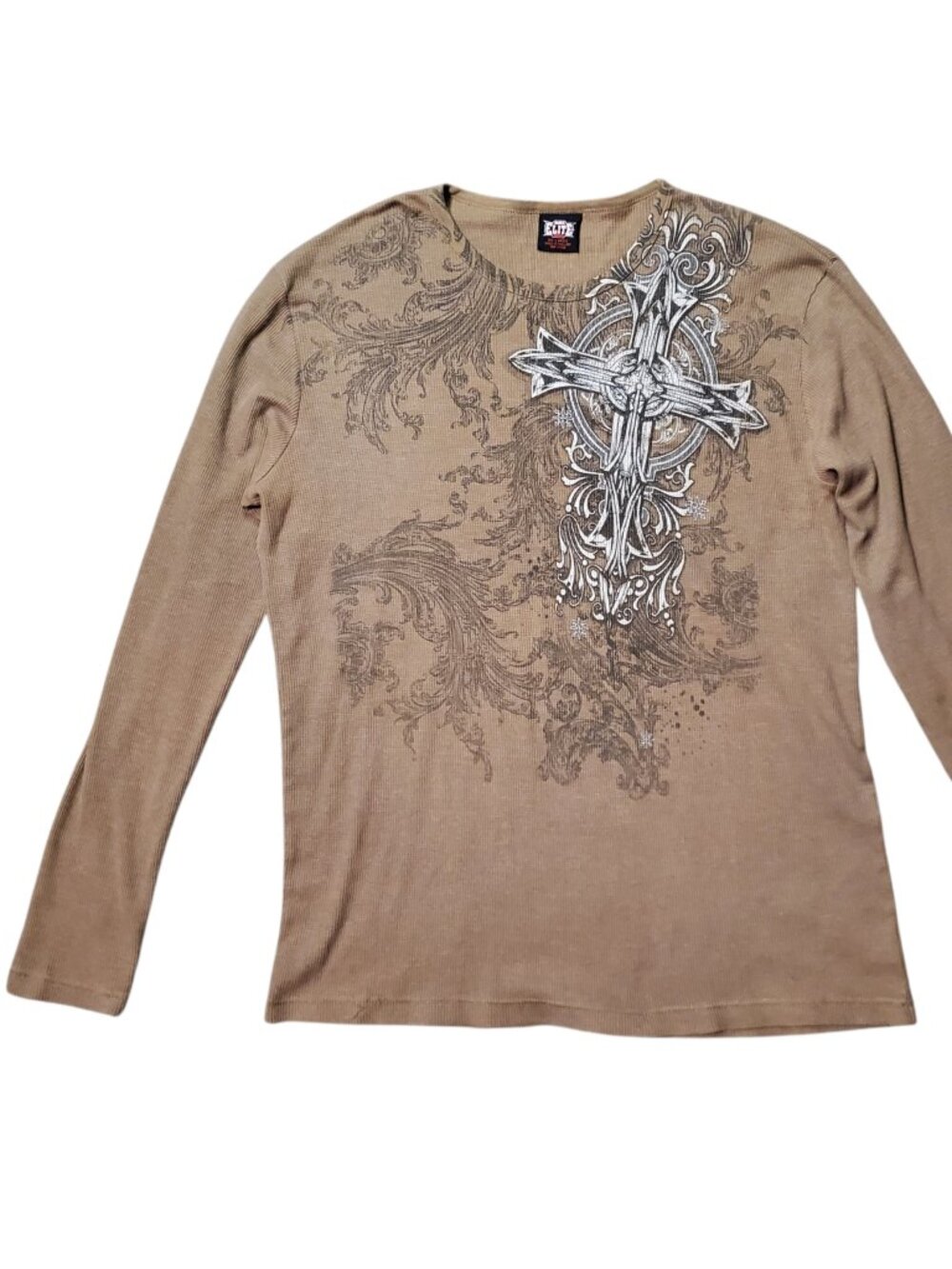 Vintage Y2K MMA Elite Cross Grunge Waffle Knit Thermal Shirt - XXL